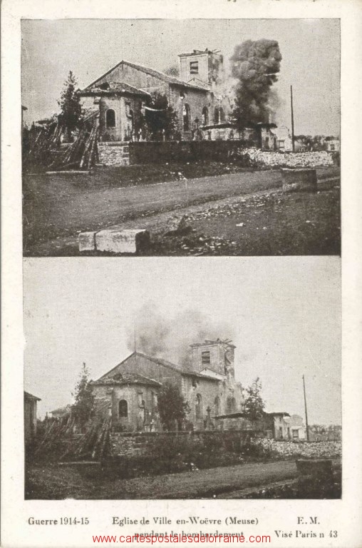 Ville-en-Woëvre - Bombardement église en Mars 1915.jpg Ville-en-Woëvre - Bombardement église en Mars 1915.jpg